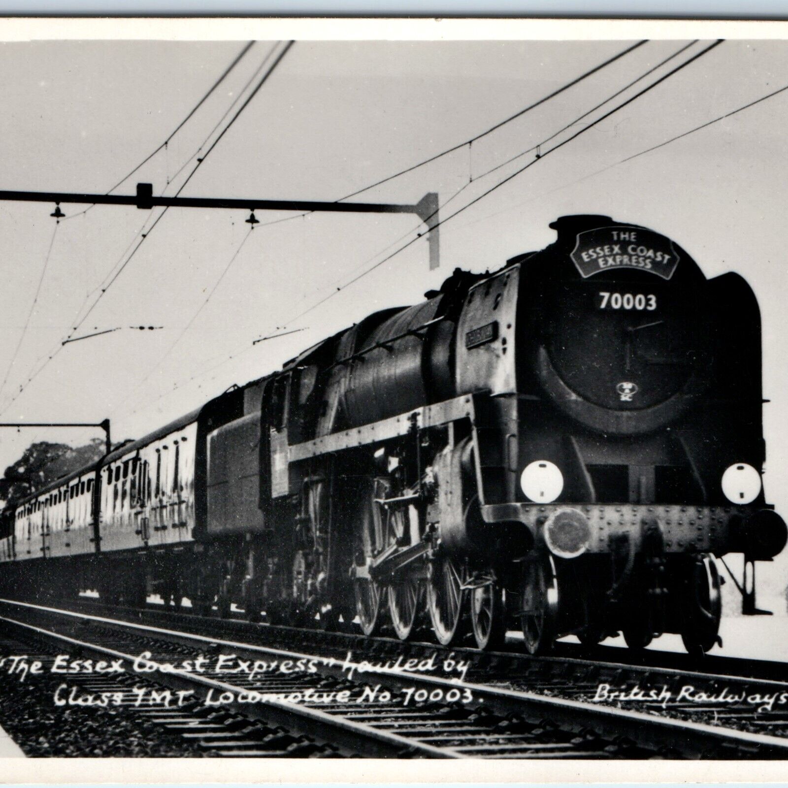 c1940s British Railways RPPC Essex Coast Express 70003 Train Locomotive UK A244