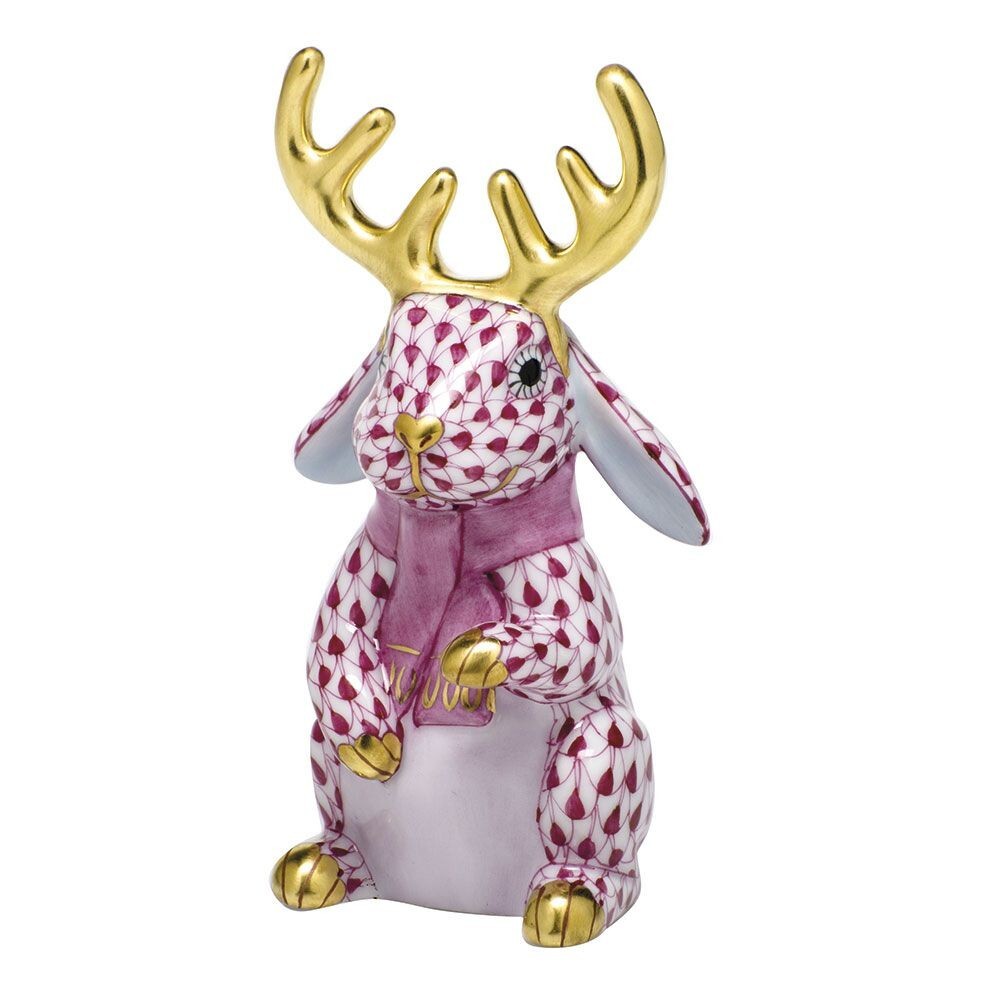 HEREND,  REINDEER RABBIT, RASPBERRY (P INK) FISHNET #VHP-16024, NEW MINT & BOX