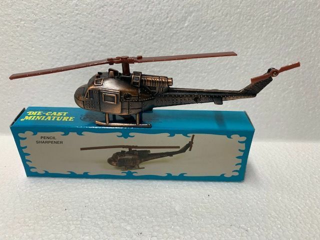 HELICOPTER 2 BLADE BRONZE DIE CAST METAL COLLECTIBLE PENCIL SHARPENER NEW / BOX 