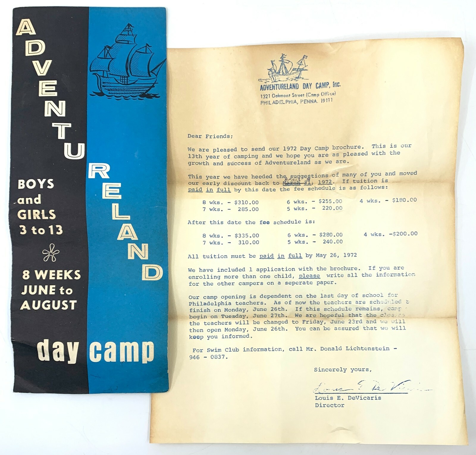 Vintage ADVENTURELAND DAY CAMP Photo Brochure w Price Paper Phila Levittown 1972