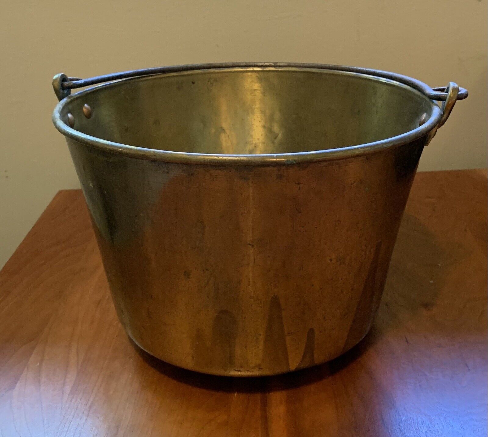 Vintage American Brass Kettle Manufacturers No 2 Bucket with Handle