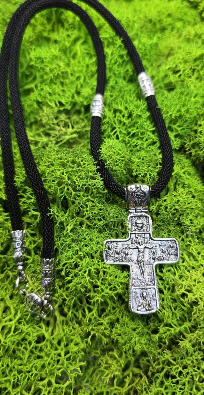 Russian Greek Orthodox Silver 925 Body Cross with silk cord