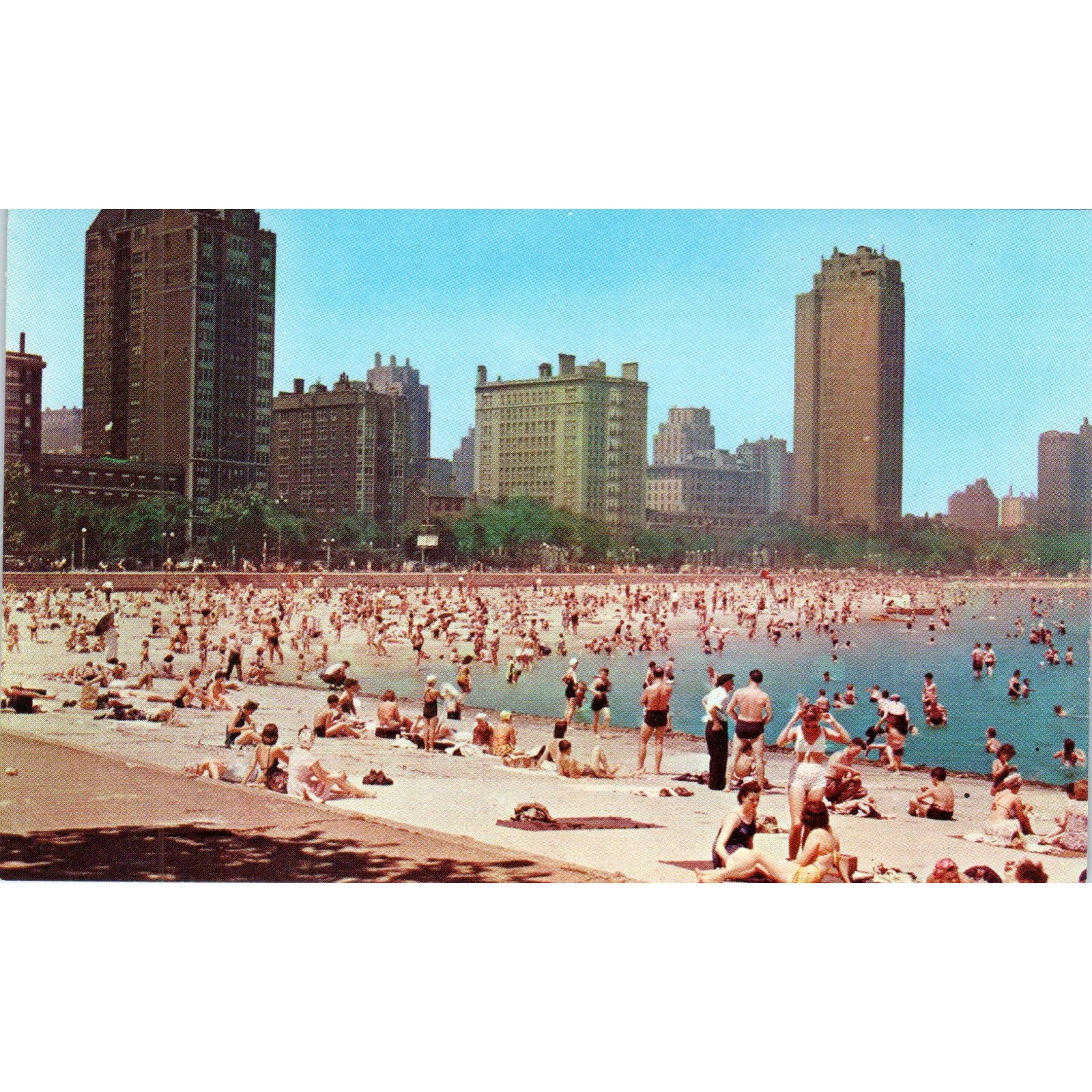 Oak Street Beach Lake Michigan Chicago IL Postcard Vintage Postcard PD9