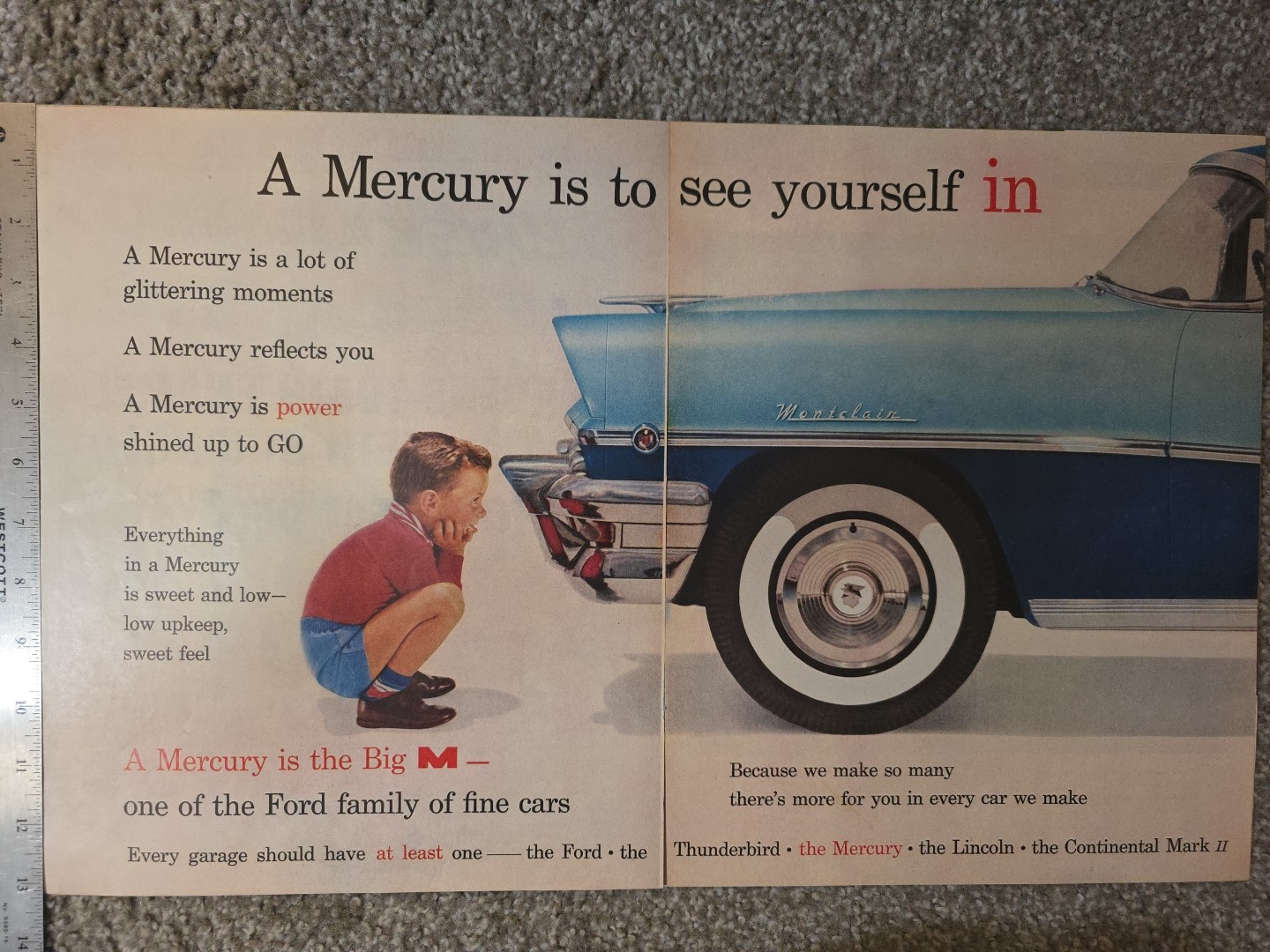 Antique 2-Page Color Print Ads: 1956/1960 Mercury Montclair & 1965 Continental