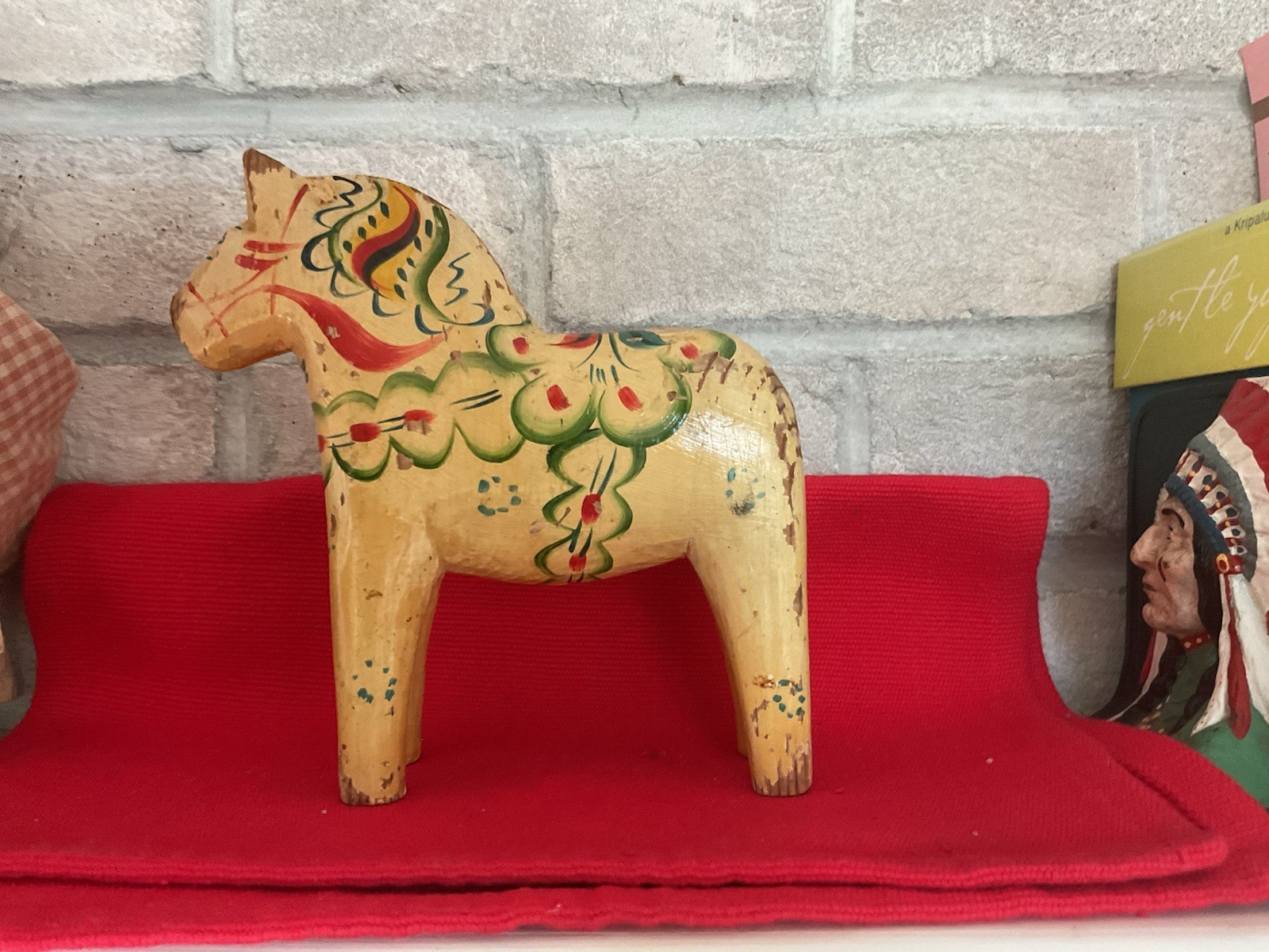 Early Handmade Hand Painted Swedish Dala Horse Wooden, Scandinavia 7”