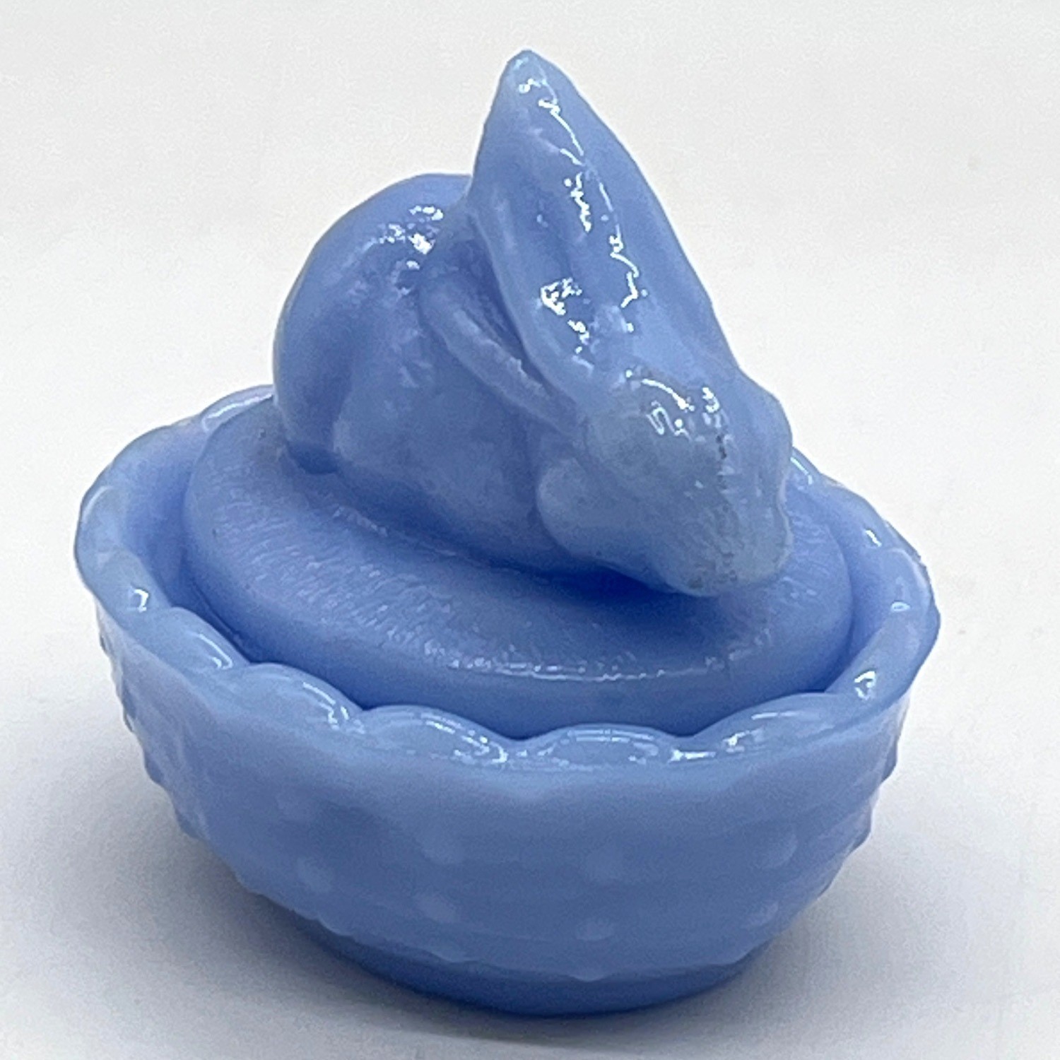 Vintage Blue Milk Glass Bunny on Nest Salt Cellar Easter Spring Decor