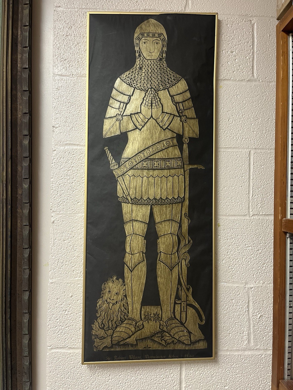 Vintage Framed Brass Rubbing Sir Robert Wilson Knight  Westminster Abbey 1840