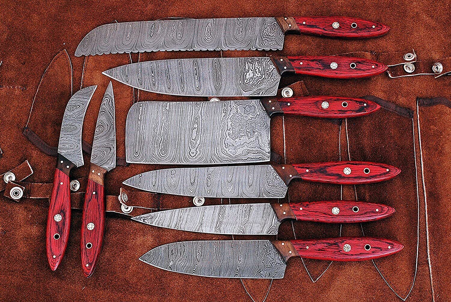 Custom Hand made damascus steel blade Professional kitchen knives 8 PCS with BAG