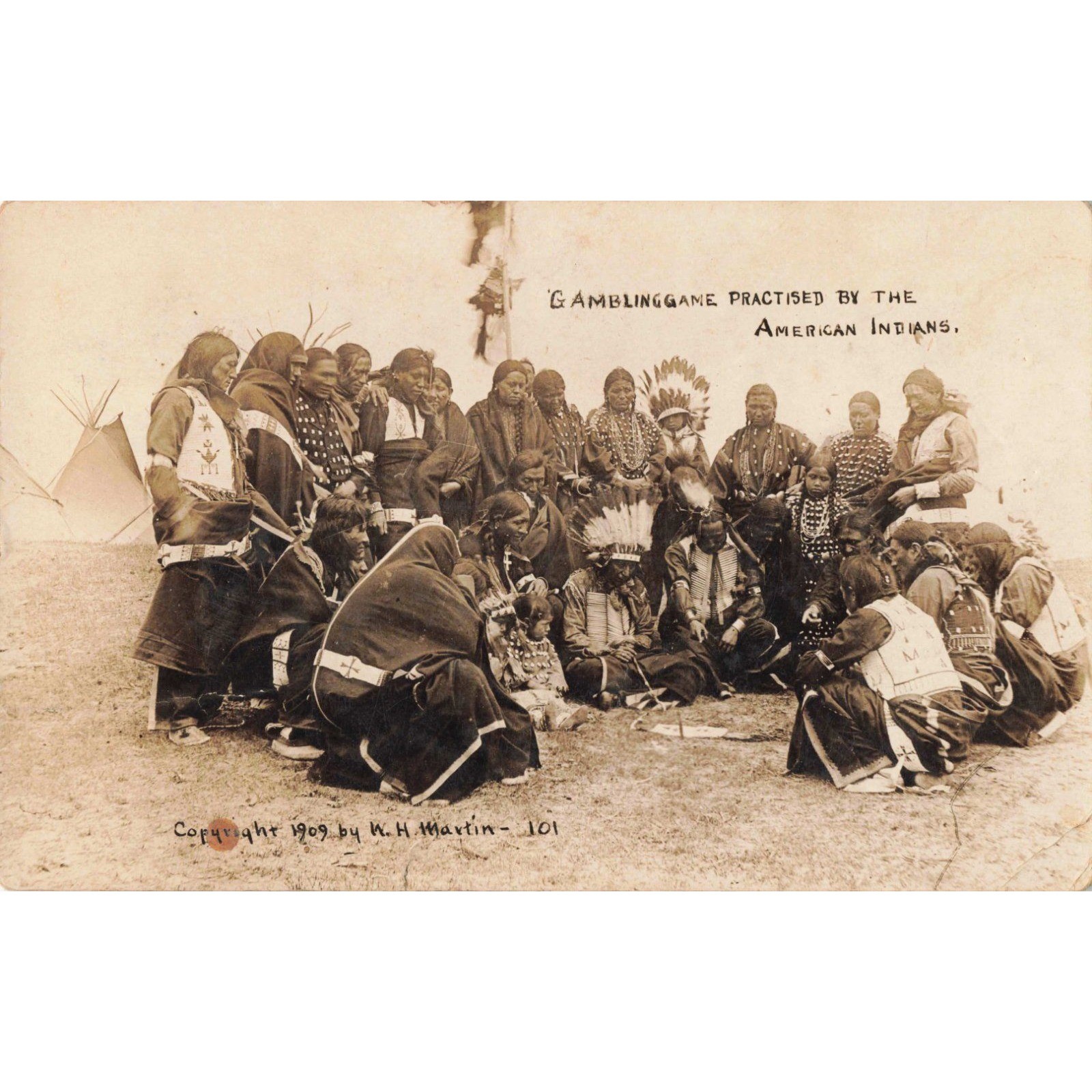 RPPC 1909 Native American Gambling Game WH Martin 101 Real Photo Postcard