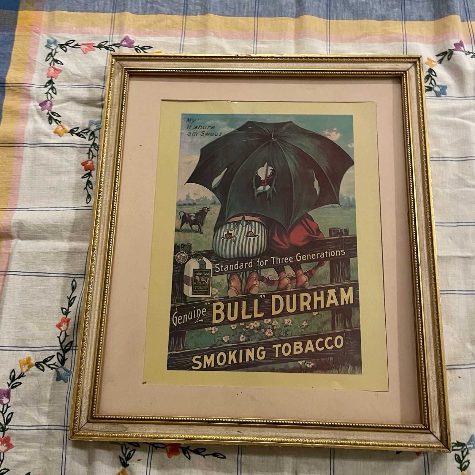 Vintage Bull Durham Smoking Tobacco 18.75”x16.75”Poster Sign Black Americana