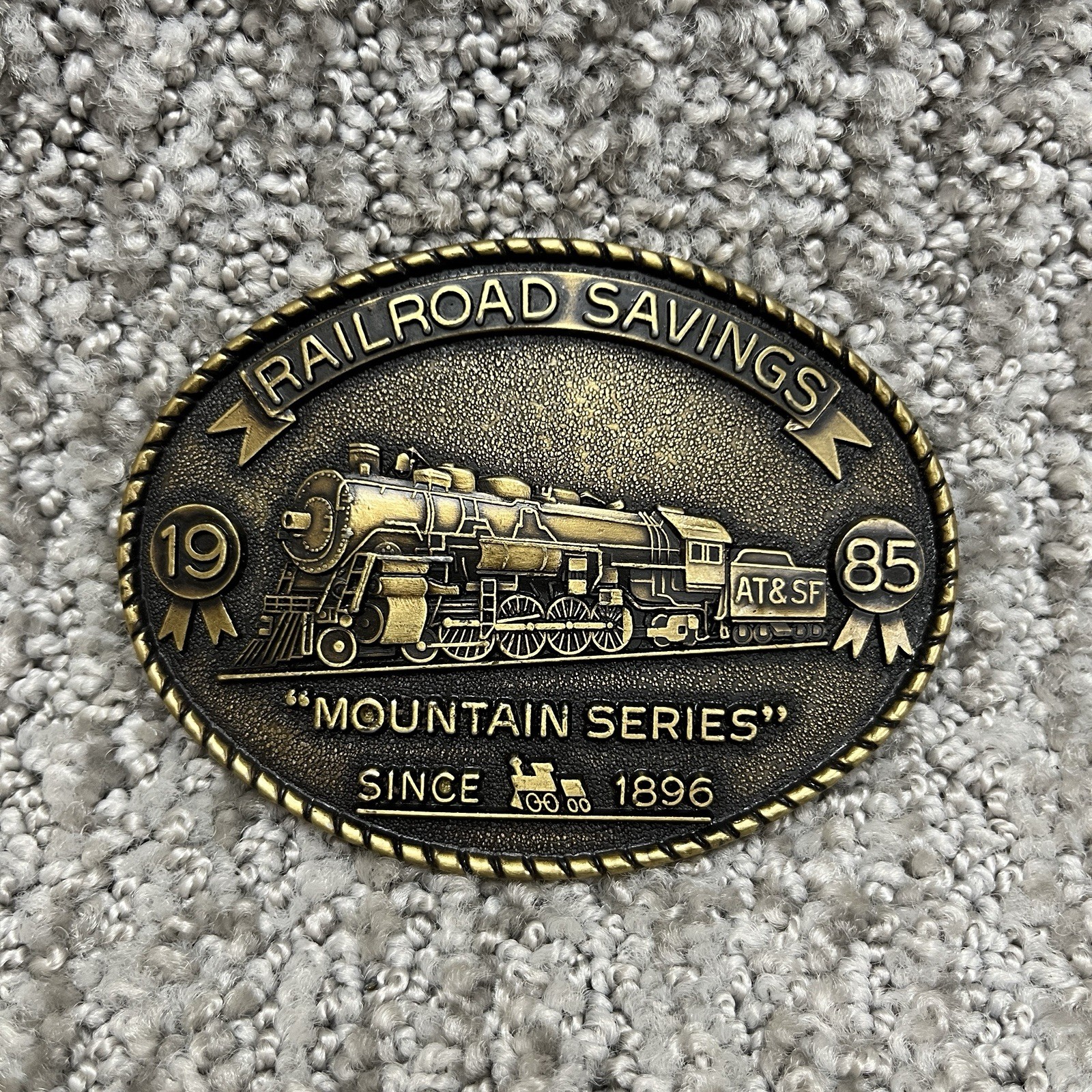 Vintage Railroad Savings and Loan Mountain Series Belt Buckle Newton Kansas 80s