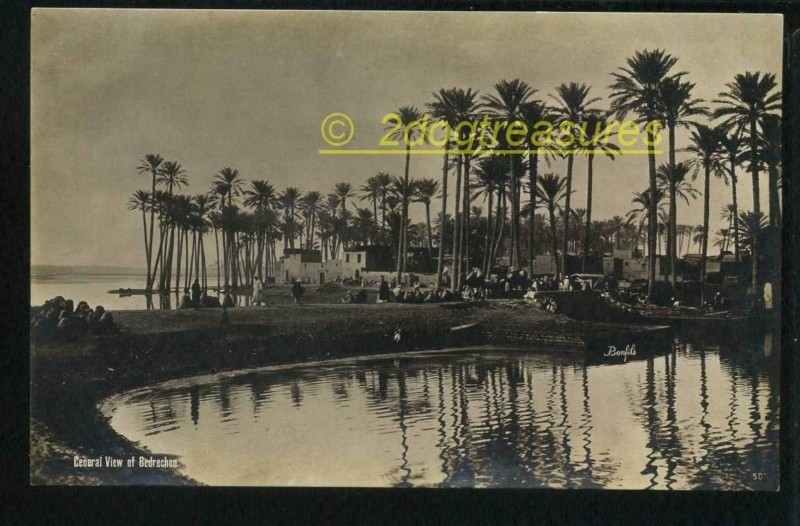 Rppc Central View Of Bedrechen Egypt Busy Market Lagoon Palm Trees Felix Bonfils