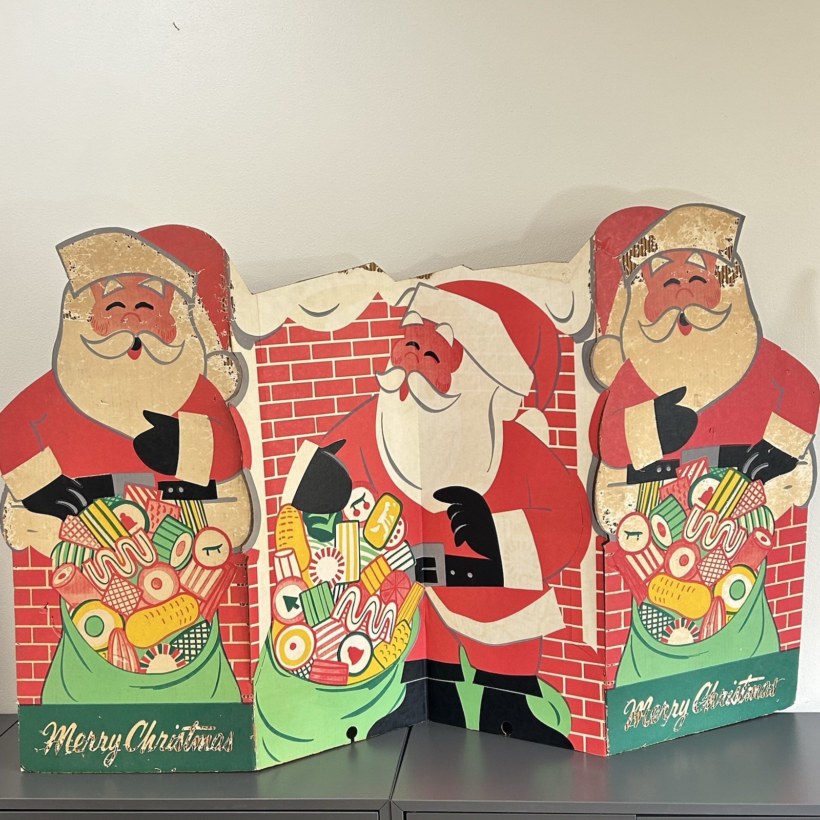 Jumbo Vintage Brach's Candy Store Display Cardboard Santa Cutout Christmas 56x33 Jumbo Vintage Brach's Candy Store Display Cardboard Santa Cutout Christmas 56x33