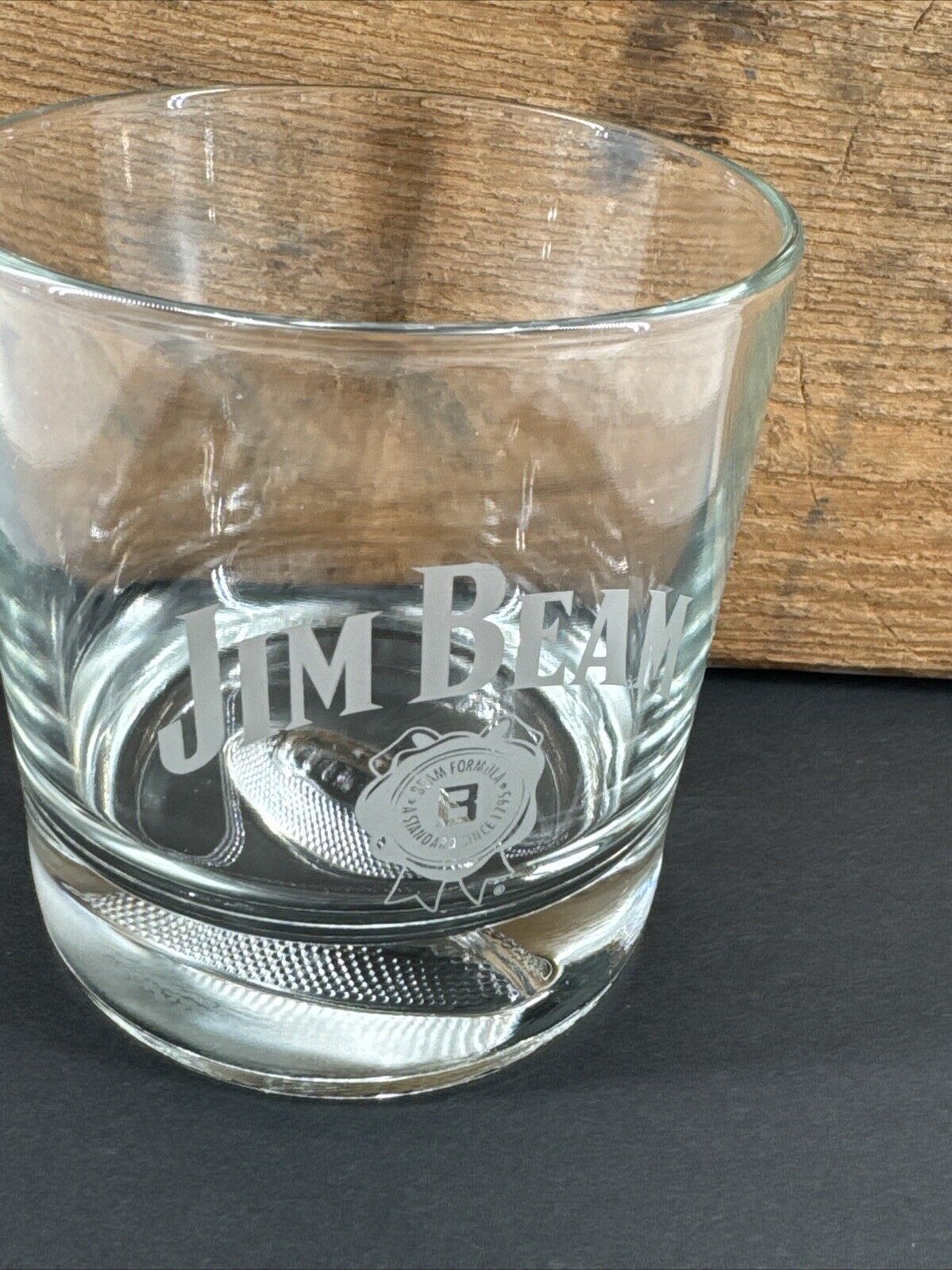 Vintage Jim Beam Bourbon Whiskey Rocks Glass Embossed Football Base 3½\