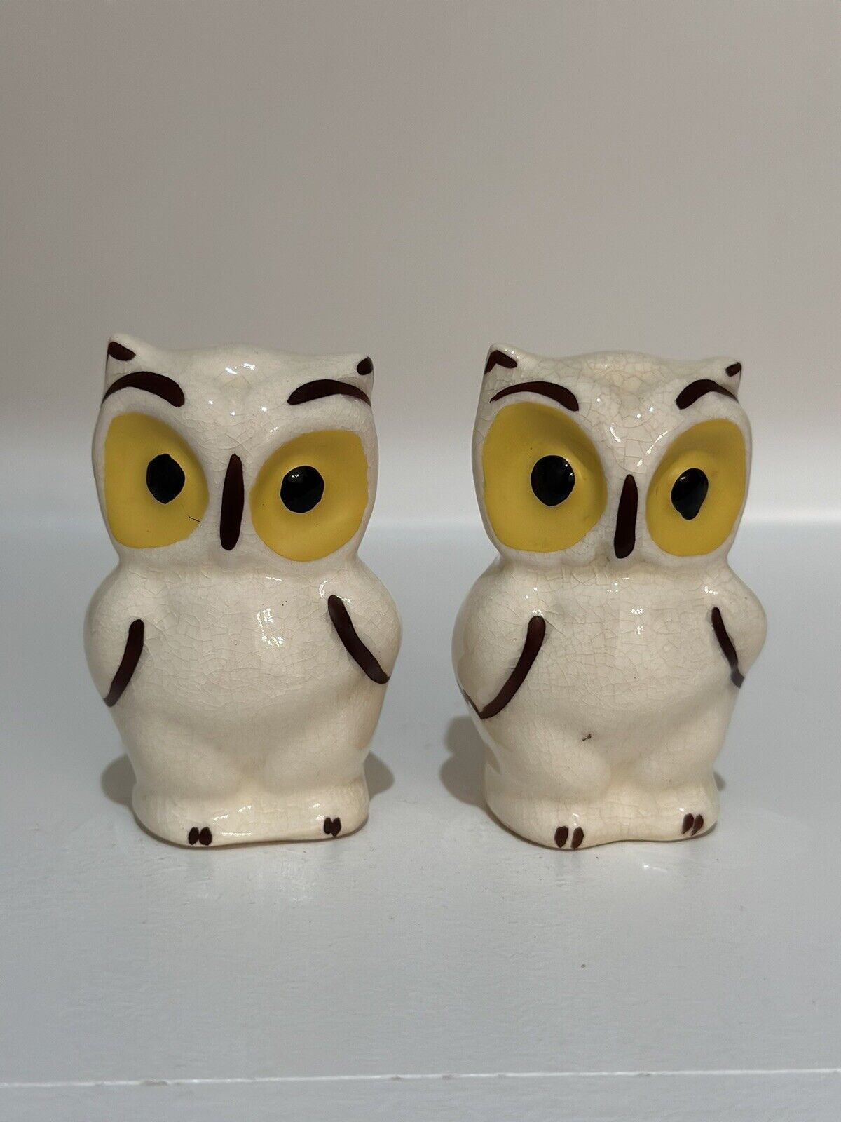 Vintage Cream Owl Set of Salt & Pepper Pottery Shakers Japan