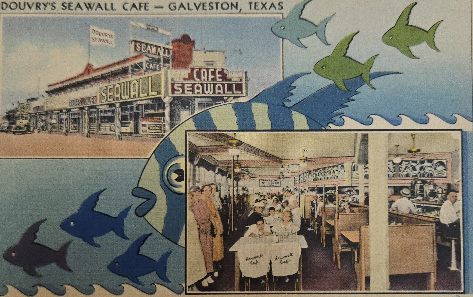 Vintage Douvry\'s Seawall Cafe Galveston Texas Postcard | 24th & Boulevard Vintage Douvry\'s Seawall Cafe Galveston Texas Postcard | 24th & Boulevard