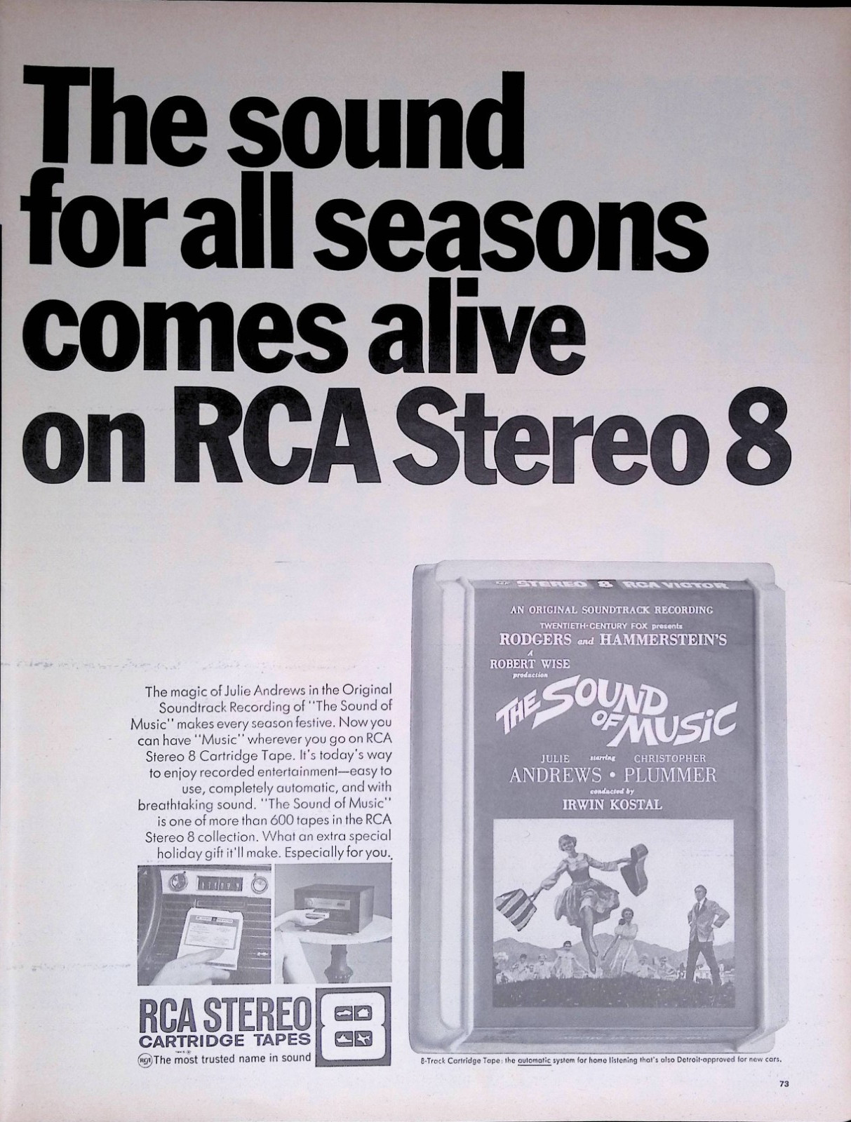 1967 RCA Stereo 8 Cartridge Tape Sound of Music Holiday Print Ad LIFE Dec 15