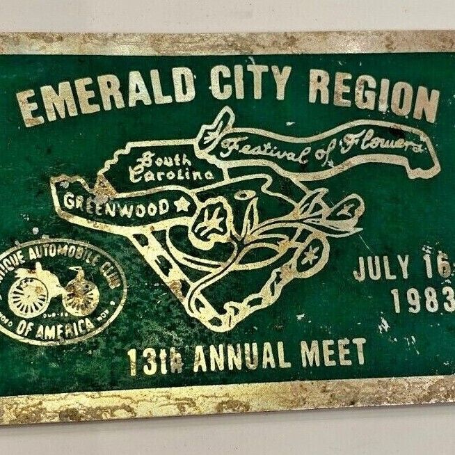 1983 Antique Automobile Club AACA Meet Emerald City Greenwood SC Metal Plate