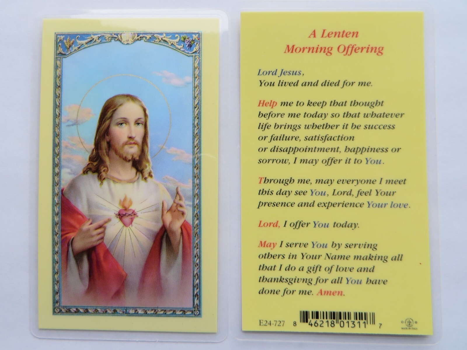 A Lenten Morning Offering - Laminated Holy Card A Lenten Morning Offering - Laminated Holy Card