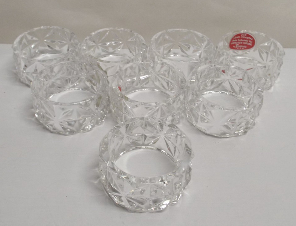 VINTAGE Princess House Lead Crystal Napkin Rings - Set of 8, NO Chips or Cracks