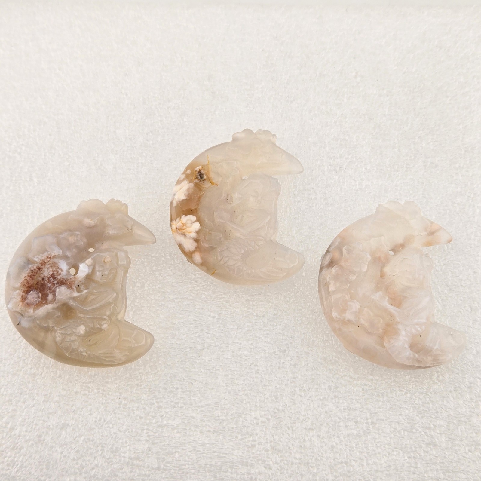 Miniature Carved Stones Pocket Stones Mermaid Moon Flower Lot of 3 Flower Agate