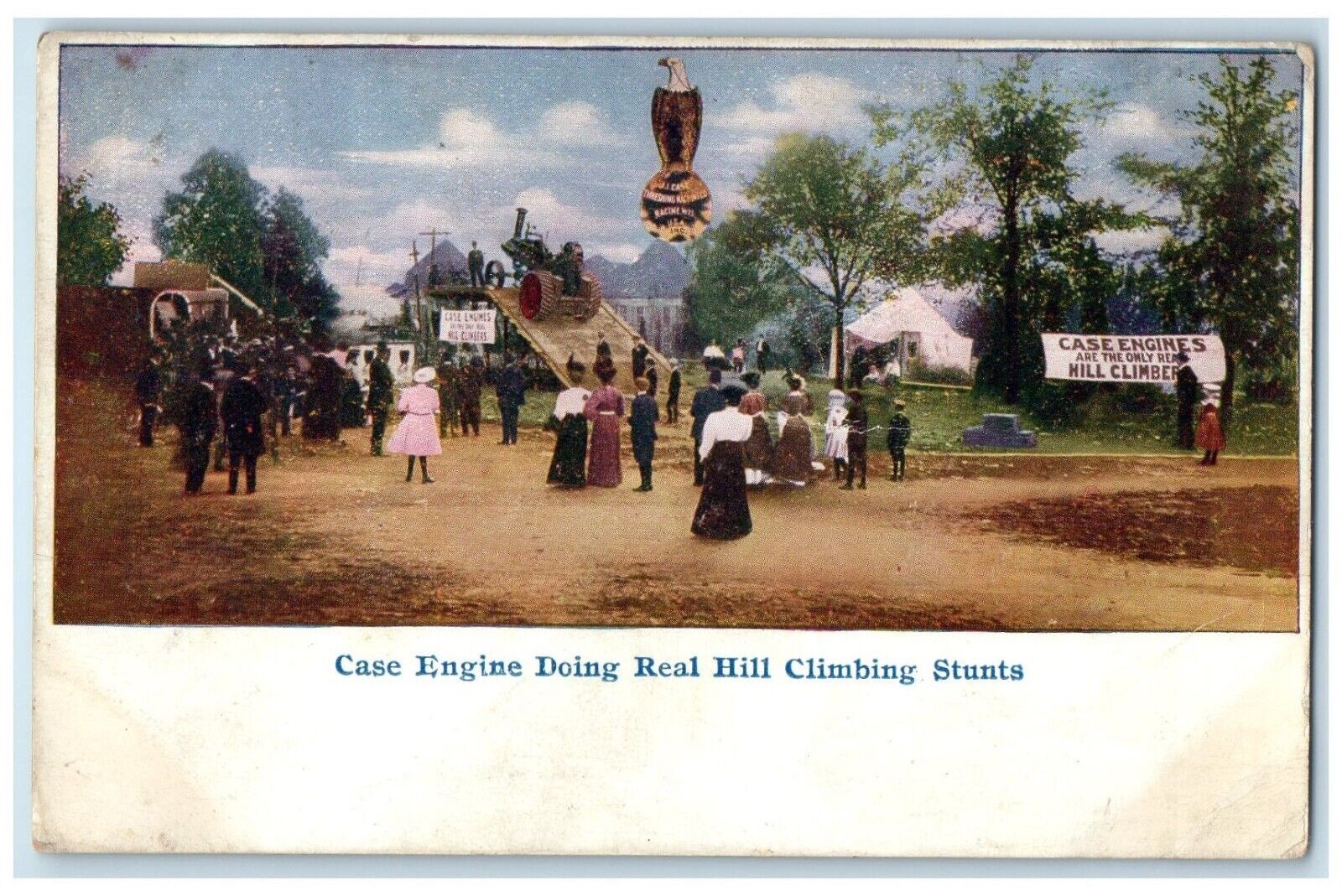 1908 Case Engine Doing Real Hill Climbing Stunts Pataskala Ohio OH Postcard