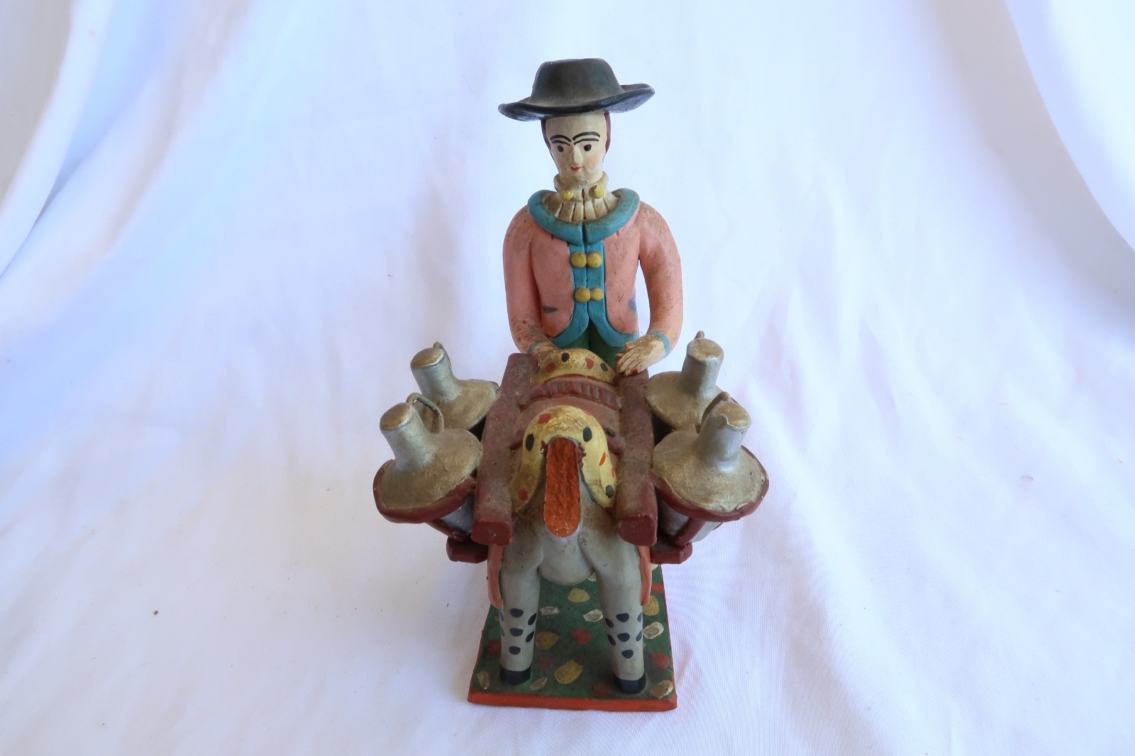Olaria de Estremoz Vintage Folk Art Man w Mule Canteens Portugal 6\