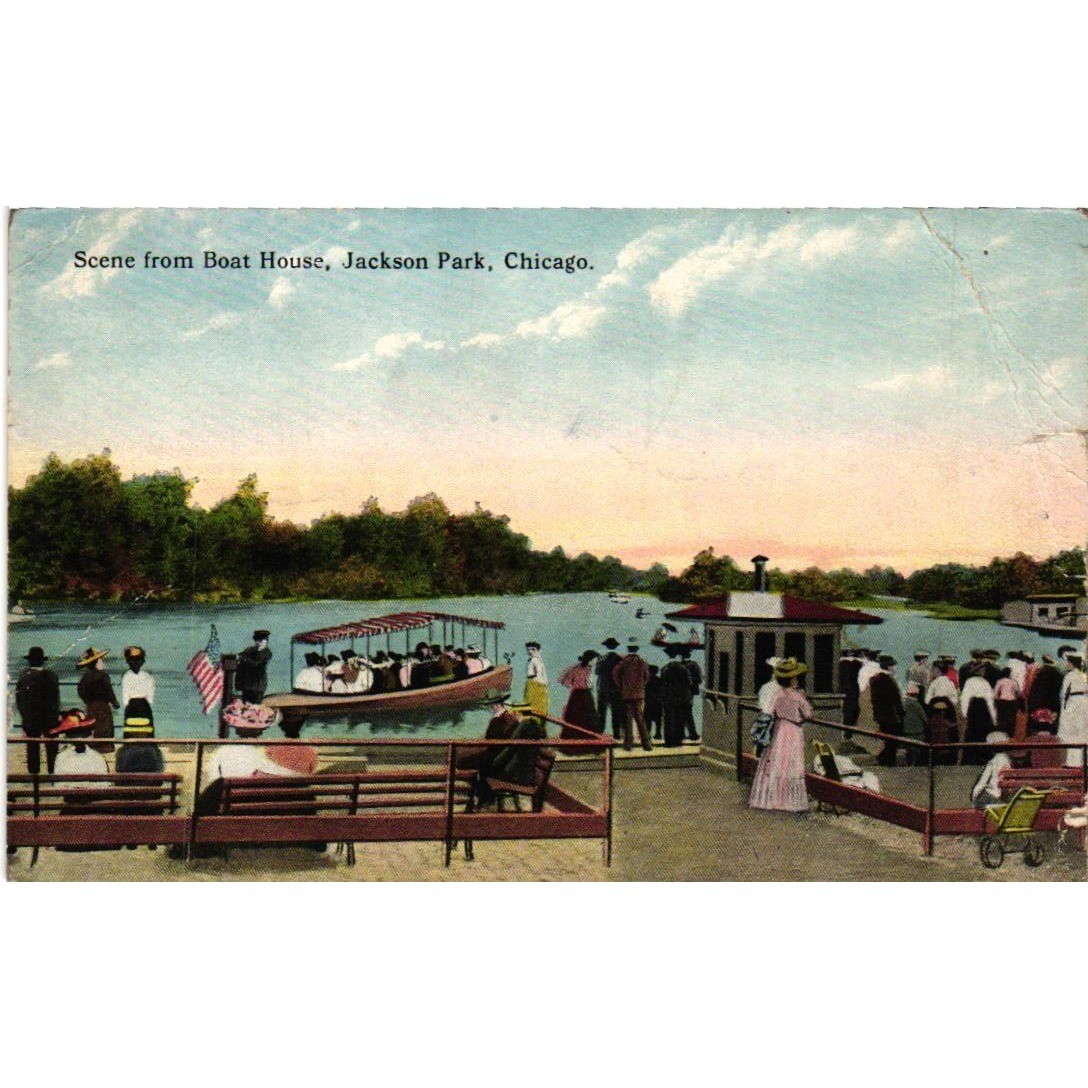 Vintage 1915 Jackson Park Boat House Chicago Postcard Litho Postmarked 1c Stamp