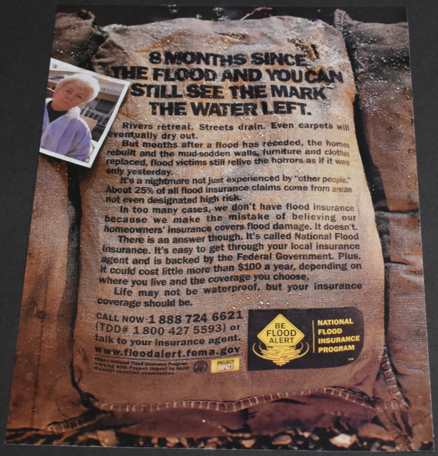 2001 Print Ad Be Flood Alert National Insurance Program FEMA Government Sandbag