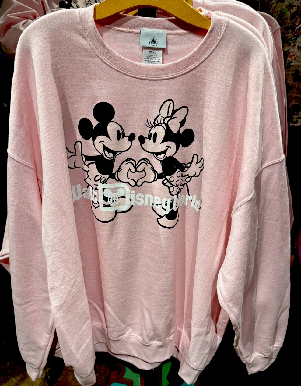 2025 Disney Parks Sweatshirt Small Pink Mickey & Minnie Heart Love WDW