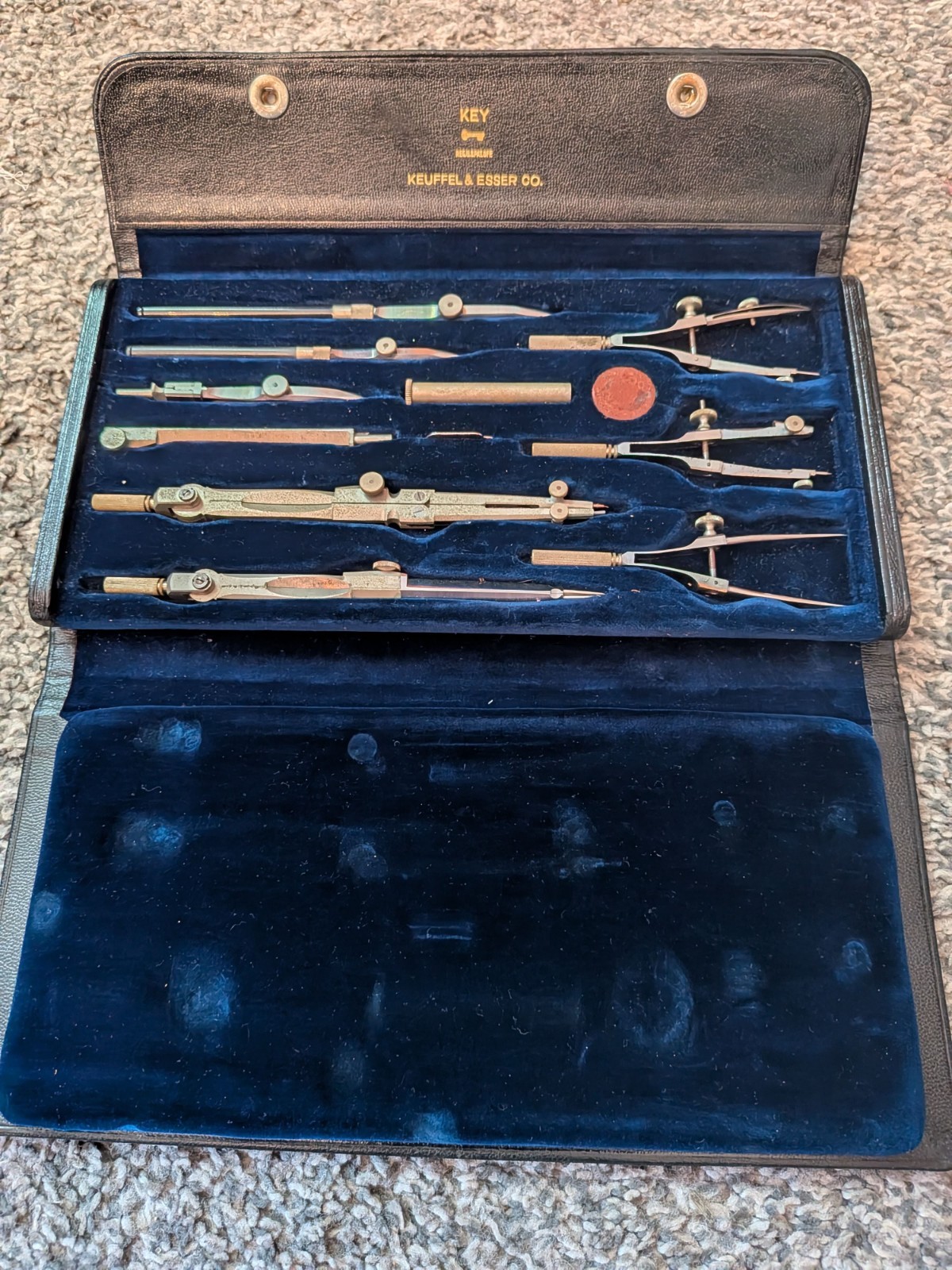 Vintage Keuffel & Esser K&E KEY Drafting Instrument Set German Bavaria Leather