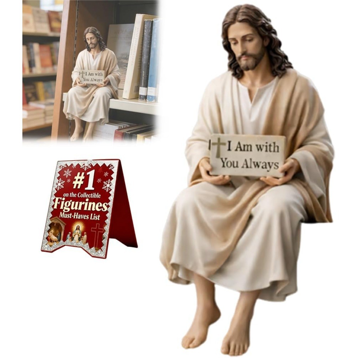 Sitting Jesus Christ Statue Religious Resin Jesus Figurine I am with you always