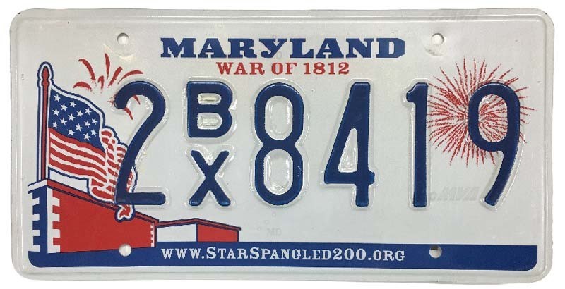Maryland 2010-2016 War of 1812 USA Flag Fireworks License Plate 2BX8419