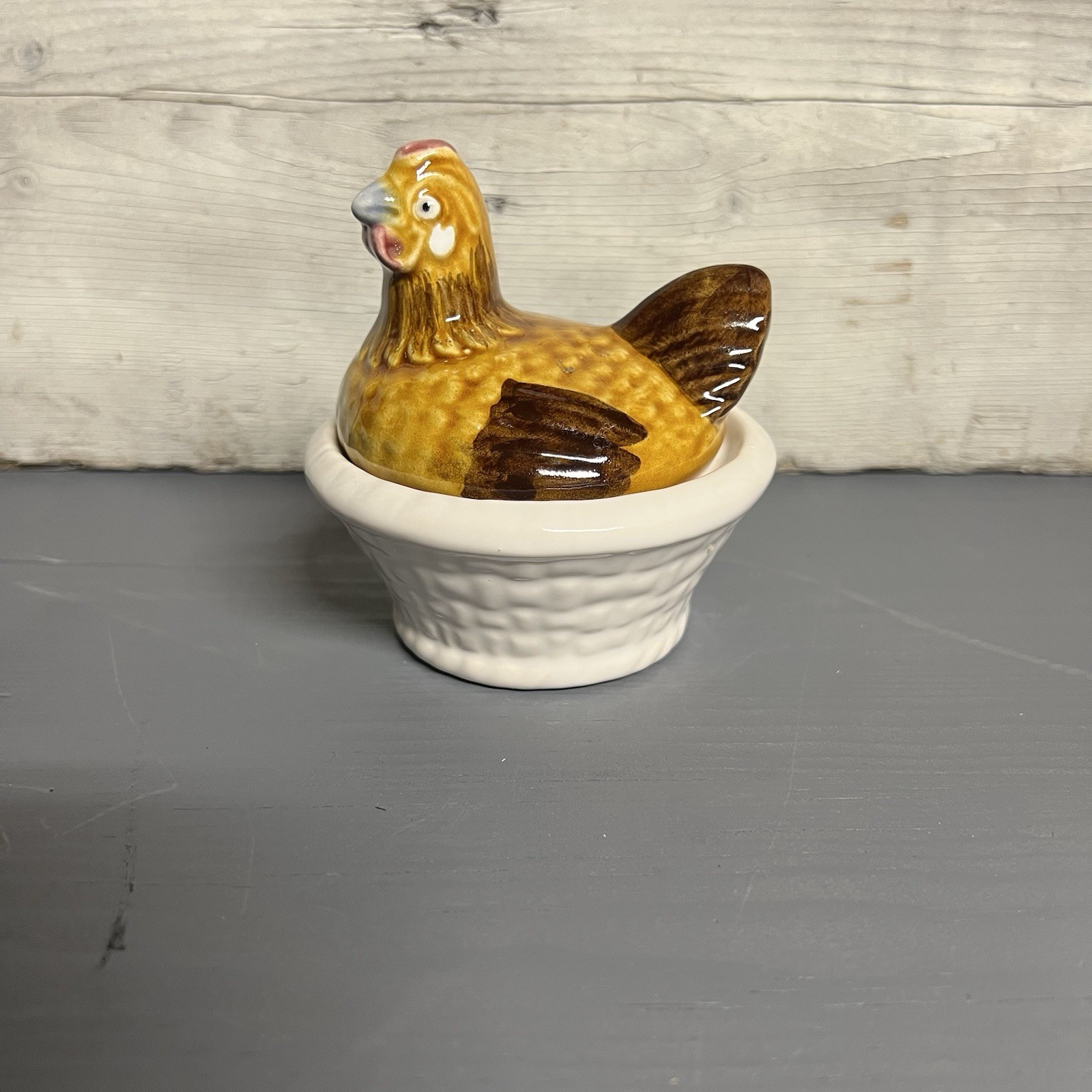 Vintage Chicken Trinket Dish  Frutuoso Portugal Ceramic Hen on Nest