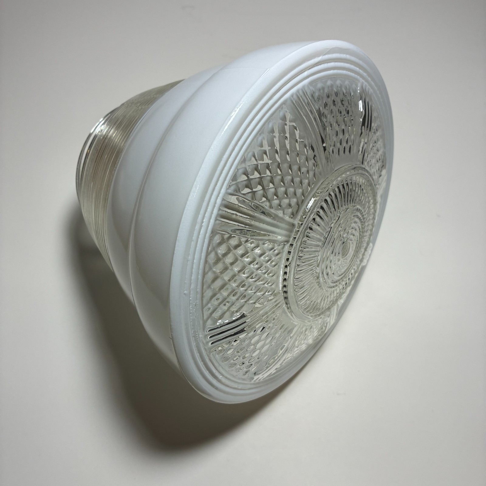 Vintage 1940s-50s Art Deco Beehive Utility Milk Glass Flush Mount Light Shade
