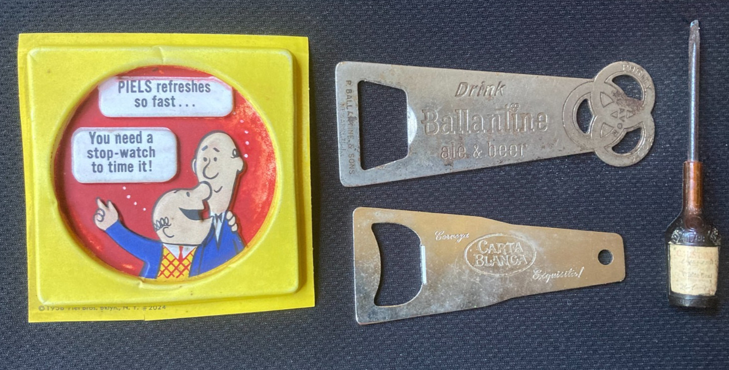 Vintage Barware Lot Piels Beer Flicker Ballantine Carstairs Carta Blanca Opener