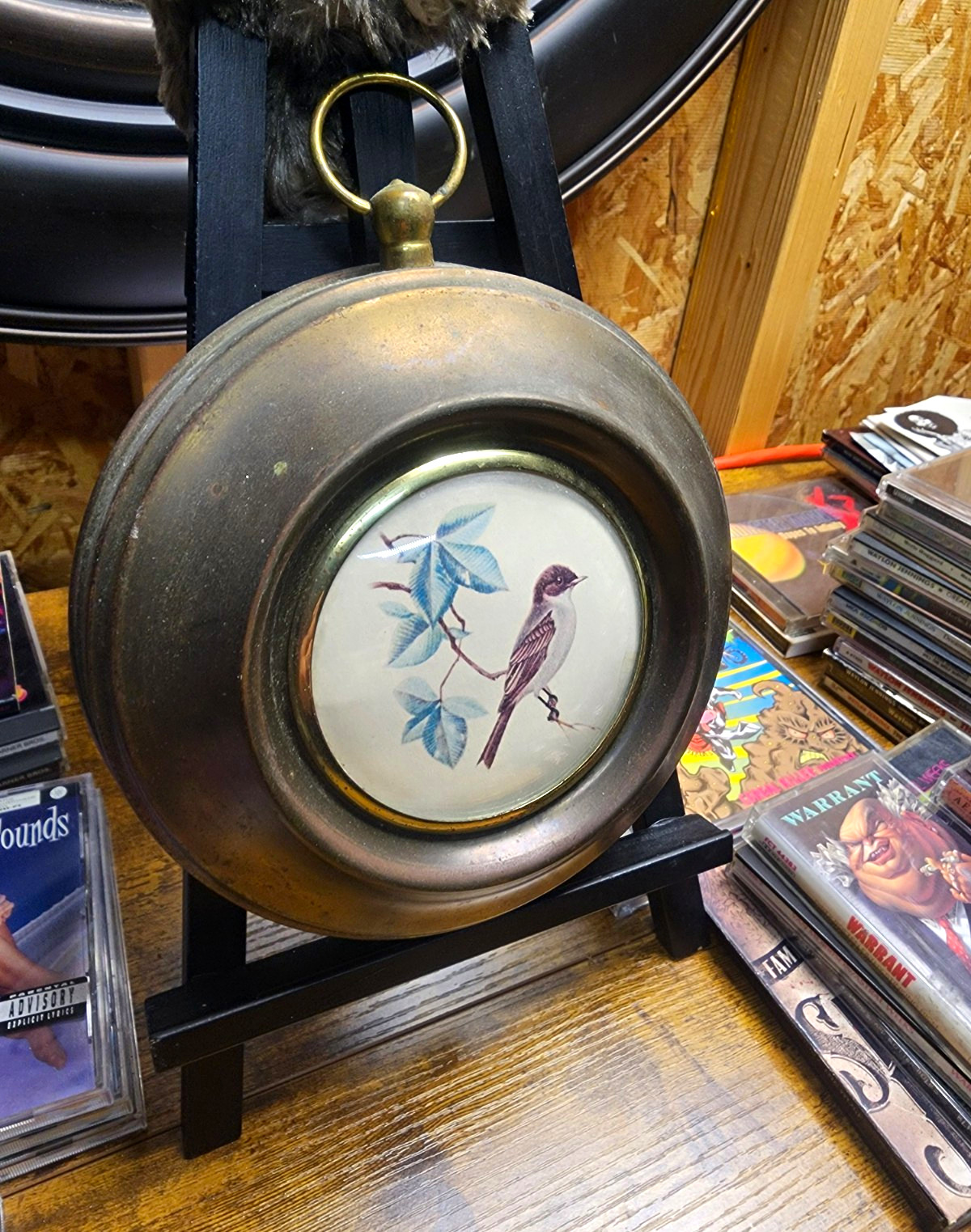 Round Bird Collector Plate Metal Framed Rim w/Hanging Ring Vintage Ships FREE 