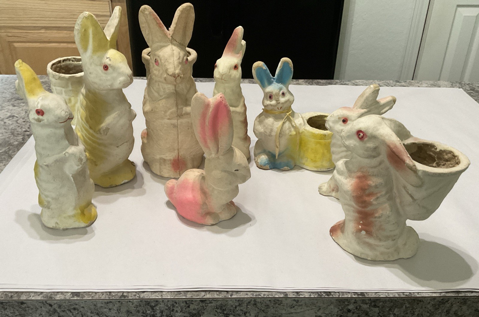 Lot Of 8 VINTAGE Papier Mache EASTER BUNNY Rabbit Candy Holder