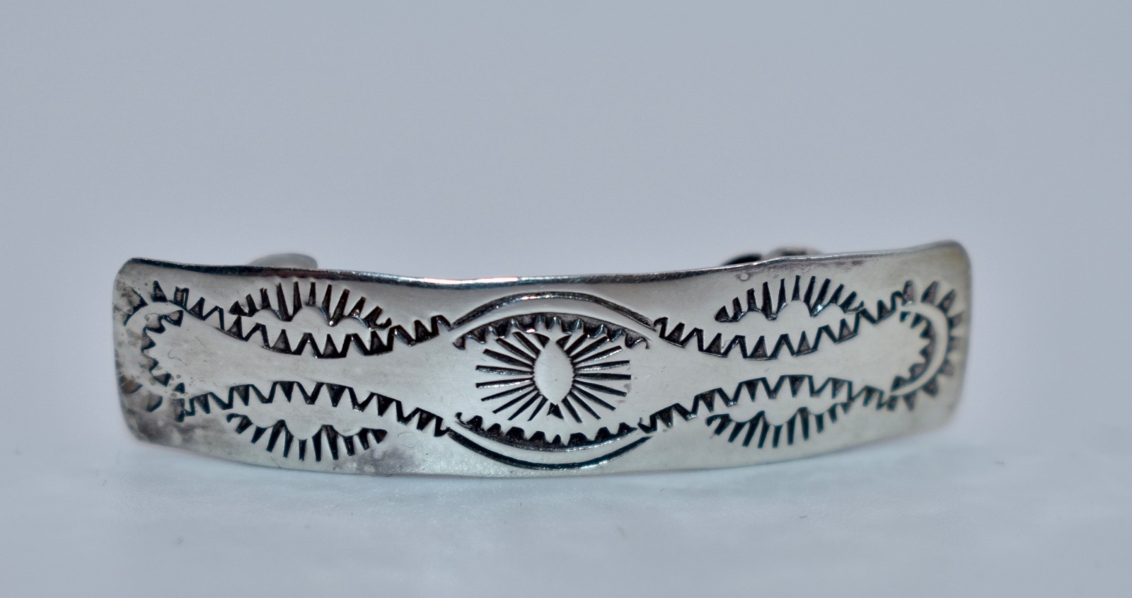 Stunning Vintage PUEBLO Signed NATIVE AMERICAN Sterling Silver Stamped Barette