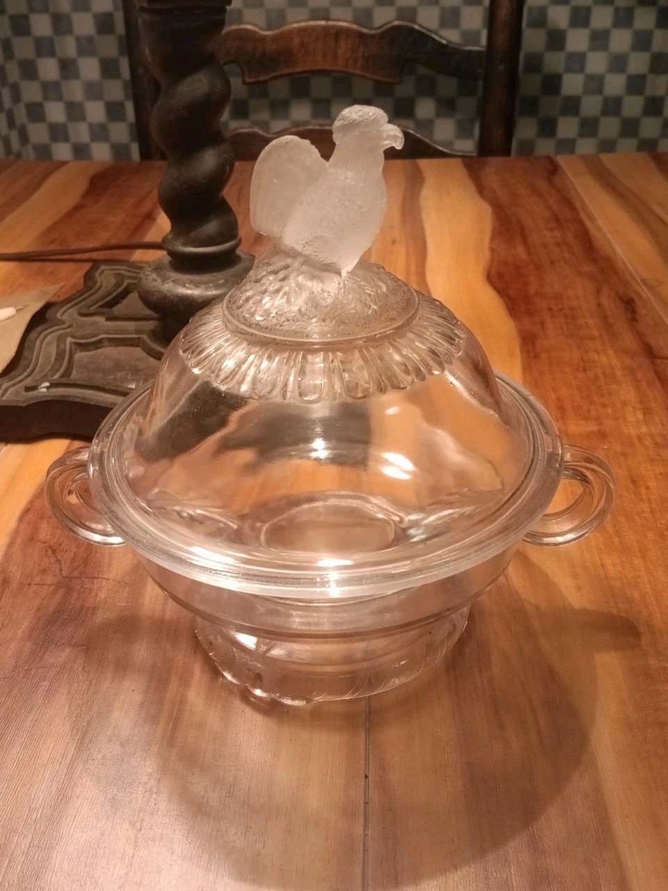 1870\'S 80\'S  Old Abe   Frosted Eagle Covered Butter Dish, Crystol Glass Co.,...
