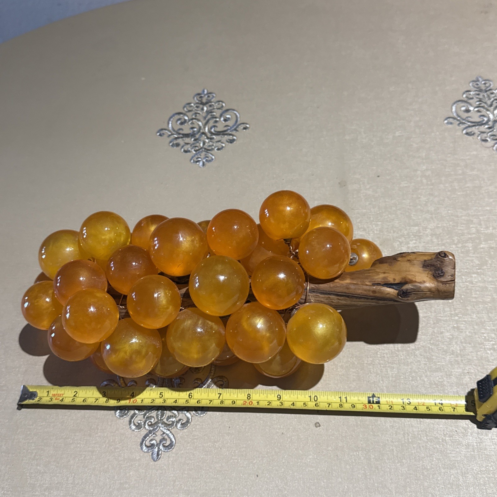 Vintage  Lucite Grape Cluster Large Acrylic Amber Driftwood Stem 14 Long