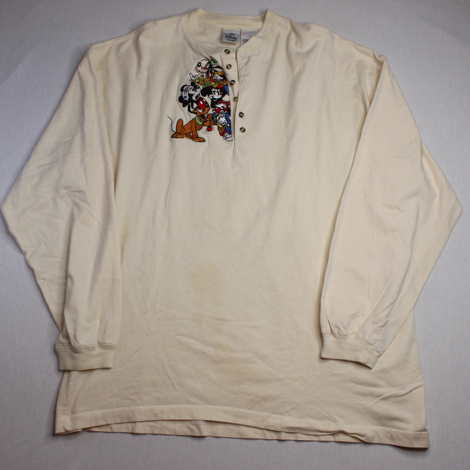 Vintage Mickey Inc Disney Characters Henley Shirt Men\'s Size 2XL Embroidered