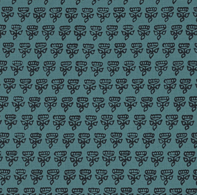 Thibaut Small Indienne Floral Linen Print Fabric- Mimi / Teal 1.50 yds F936443
