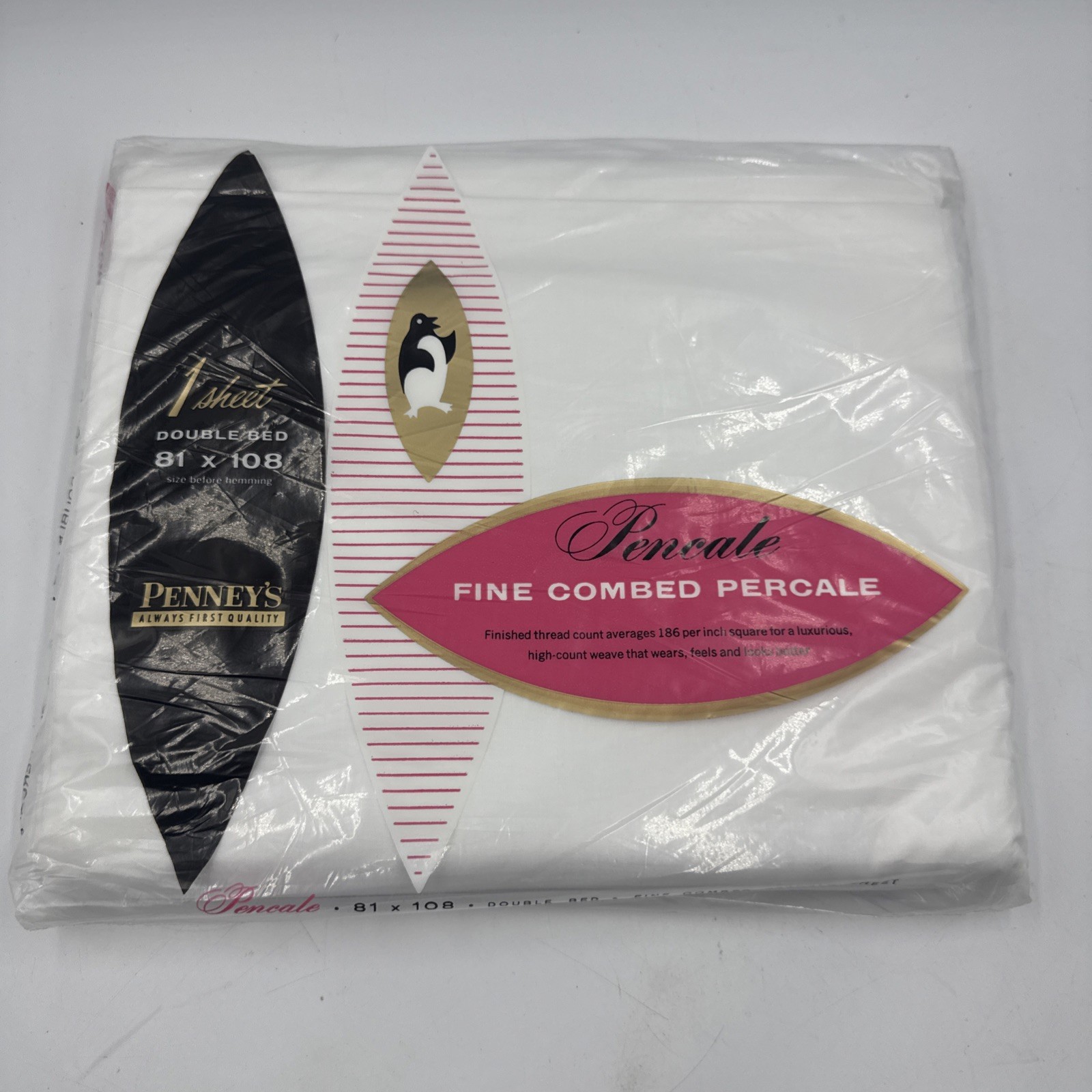 NIP Vtg 60s Full  DOUBLE FLAT SHEET White  Penneys Percale 100% Cotton 81x108