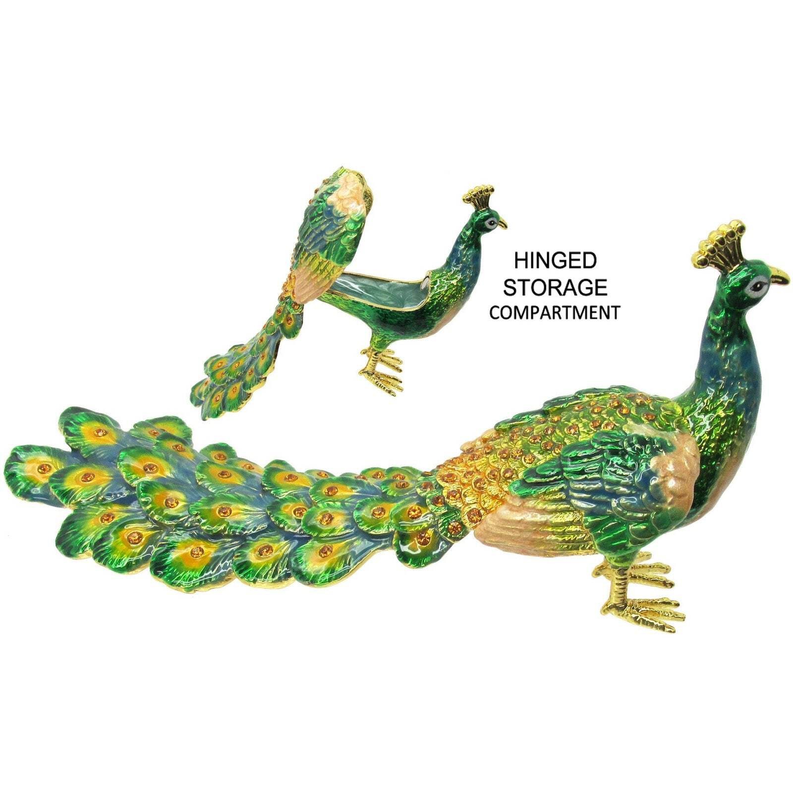 RUCINNI Large Peacock Jeweled Trinket Box, Green