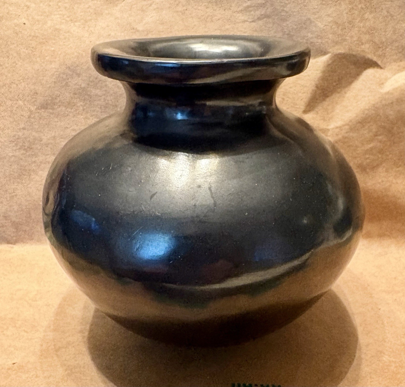 Traditional Hand-Burnished Oaxacan Black Clay Vessel/Vase 4.5 in. x 4.5 in.