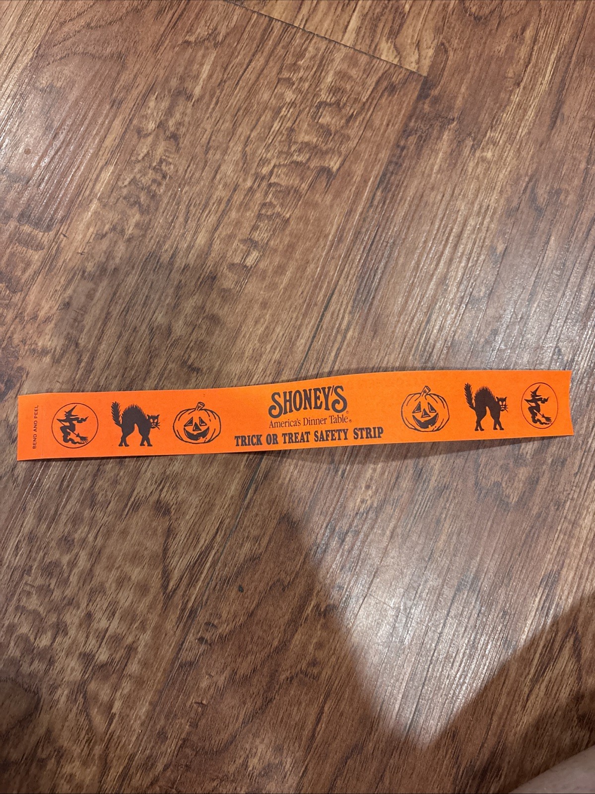 VTG Shoney's Restaurant Trick or Treat Halloween safety strip sticker Bracelet