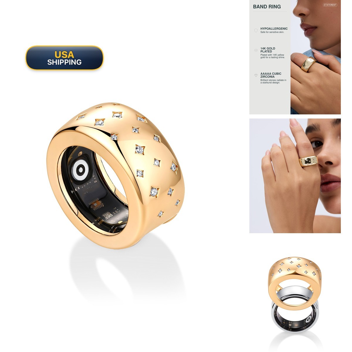 PAVOI Starburst Fitness Ring Cover For Women, Yellow Gold CR-RSK0049-Y PAVOI Starburst Fitness Ring Cover For Women, Yellow Gold CR-RSK0049-Y