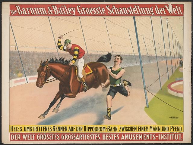 Photo:Barnum & Bailey Hippodrome Race Man vs Horse c1900 Circus Poster