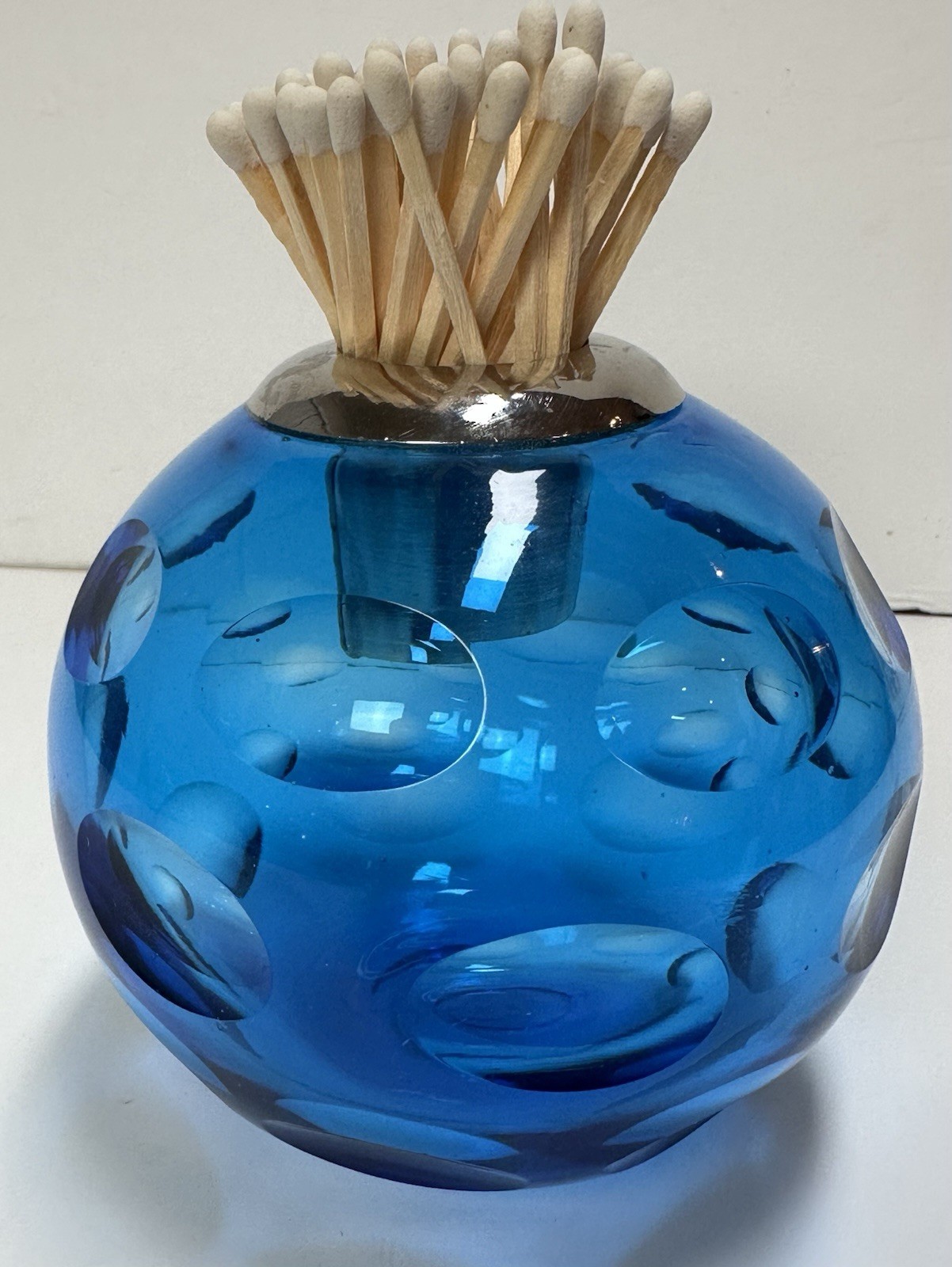 Vintage Style Blue Faceted Glass Match Striker Holder Cigar Lounge Decor